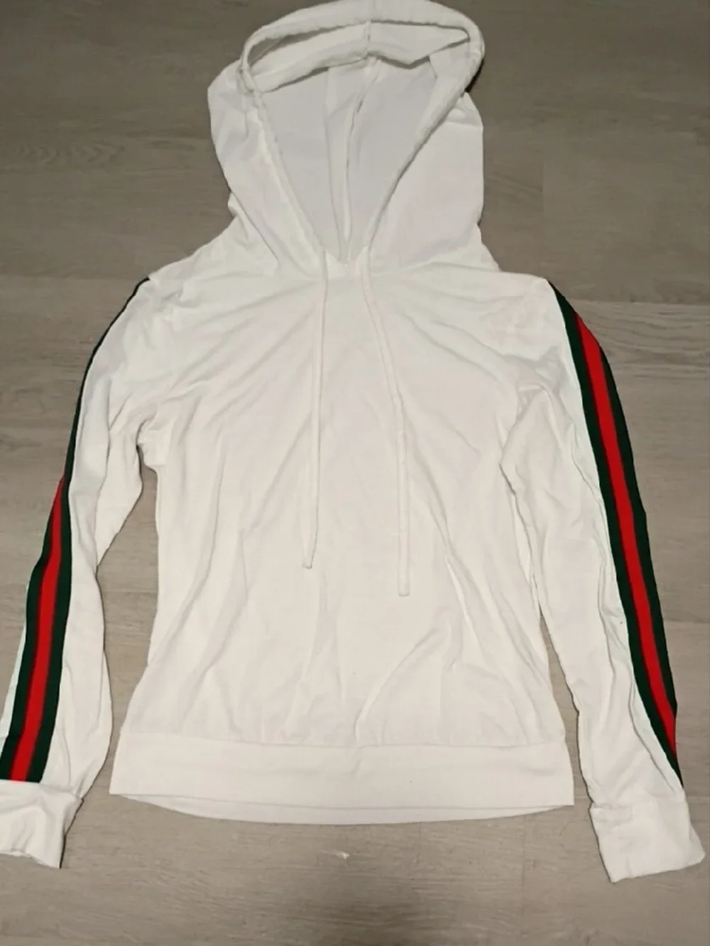 Womans White Hooded Pajama Set with Gucci Red & Green Side Stripes